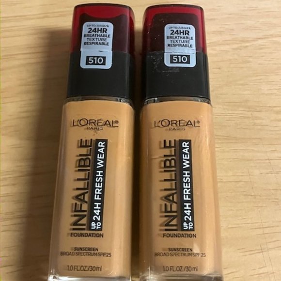 Lot of 2 L'Oreal Paris Infallible Fresh Wear Foundation: #510 Hazlenut 1oz